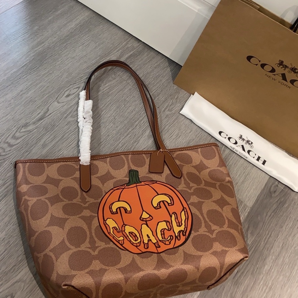 Coach Tan Pumpkin Graphic Tote - Picture 3 of 9